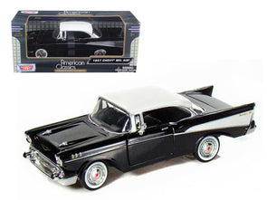 1957 Chevrolet Bel Air Hardtop Black with White Top 1/24 Diecast Model Car by Motormax