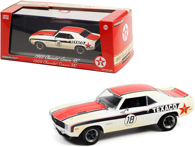 1969 Chevrolet Camaro RS #18 "Texaco" White with Black and Orange Stripes (Weathered) 1/43 Diecast Model Car by Greenlight