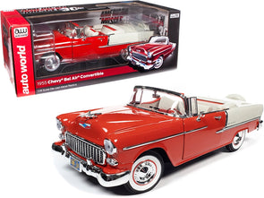 1955 Chevrolet Bel Air Convertible Gypsy Red and India Ivory White "American Muscle 30th Anniversary" 1/18 Diecast Model Car by Autoworld