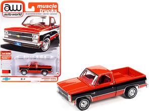 1984 Chevrolet Silverado 10 Fleetside Pickup Truck Red Orange with Black Metallic Sides "Muscle Trucks" Limited Edition to 18798 pieces Worldwide 1/64 Diecast Model Car by Autoworld