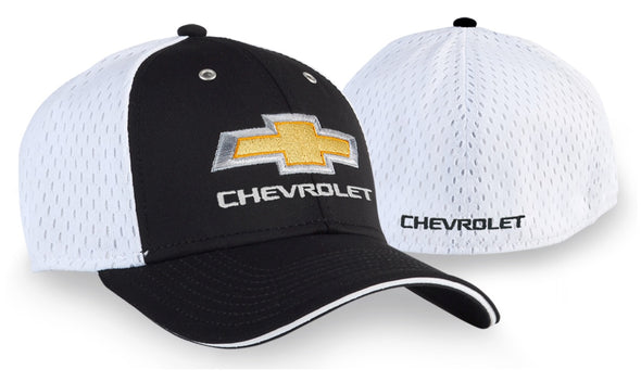 chevrolet-mesh-stretch-fit-hat-cap-with-gold-bowtie-black-white