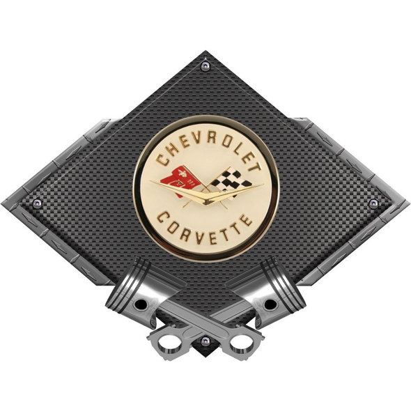 C1 Corvette Gold V Black Diamond Cross Pistons Steel Sign