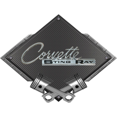 C2 Corvette Stingray Black Diamond Cross Pistons Steel Sign (1963-1965)