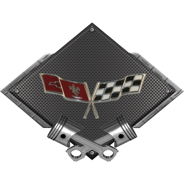 C3 Corvette Crossed Flags Black Diamond Cross Pistons Steel Sign