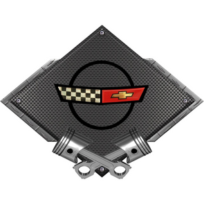 C4 Corvette Black Diamond Cross Pistons Steel Sign (1984-1990)