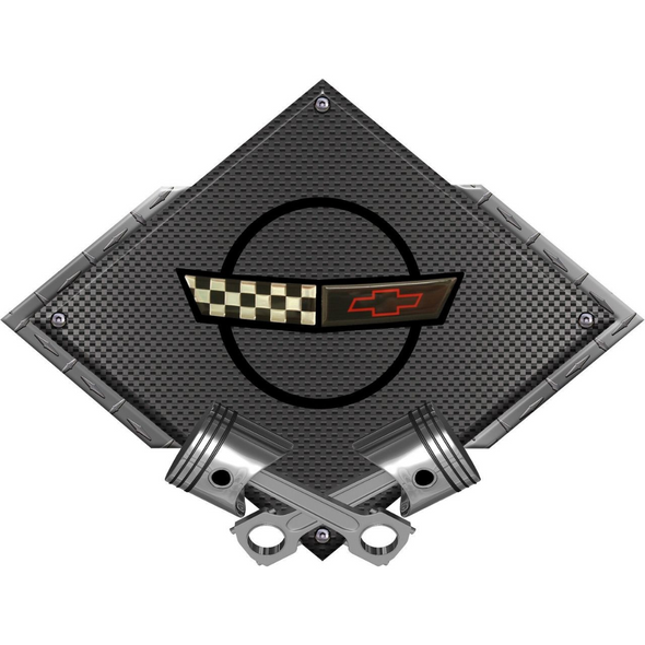 C4 Corvette Black Diamond Cross Pistons Steel Sign (1991-1996)