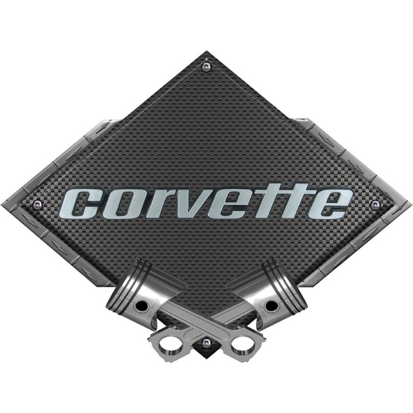 C4 Corvette Script Black Diamond Cross Pistons Steel Sign