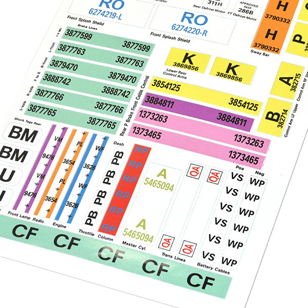 1966-1966 Chevrolet Chevelle SS396 Body Codes Decal Kit - CA