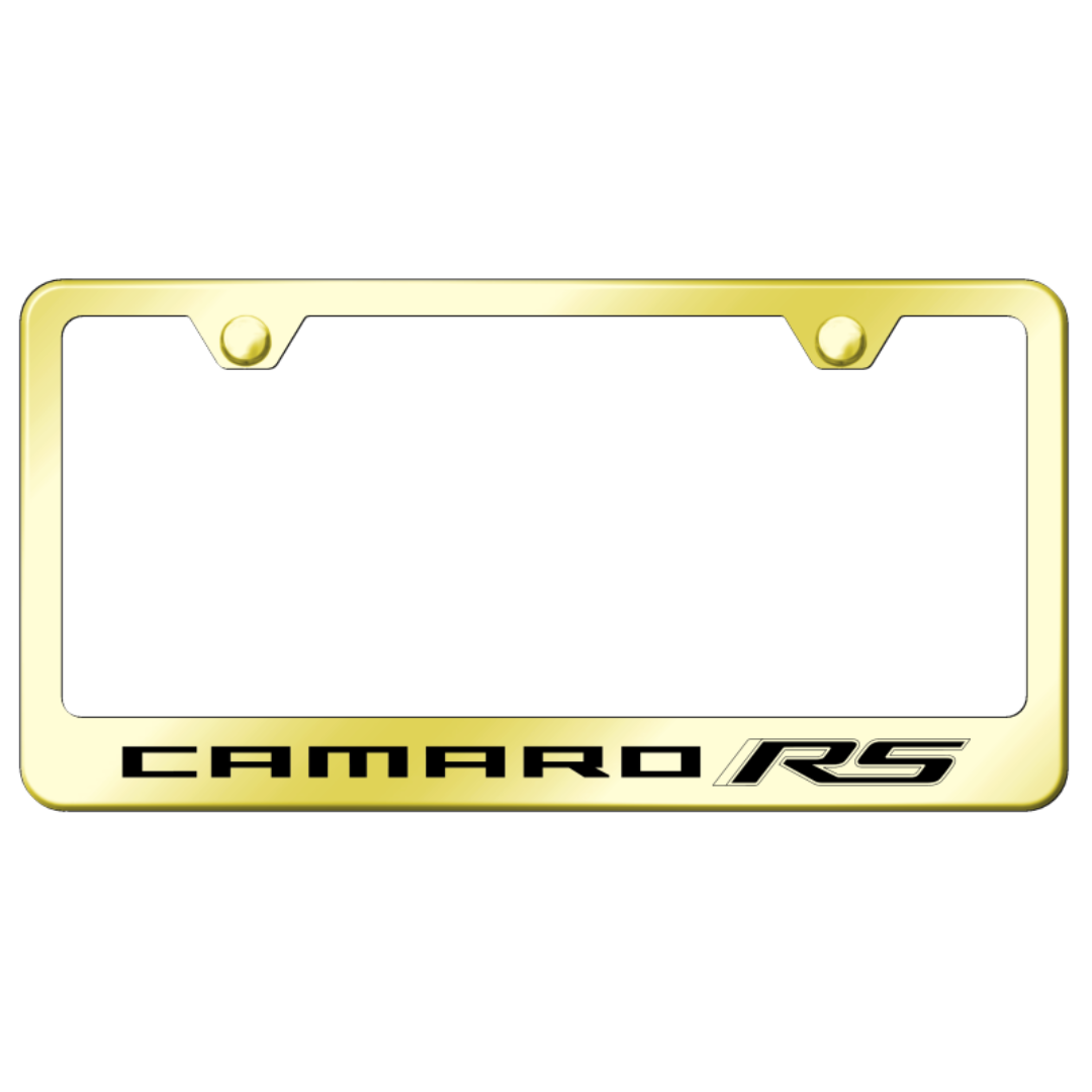 camaro-rs-script-license-plate-frame-gold-stainless-steel