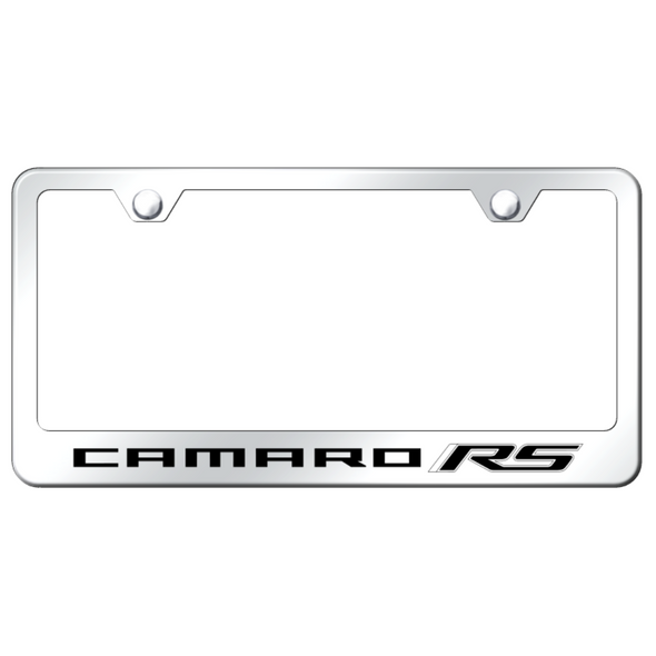camaro-rs-script-license-plate-frame-mirrored-stainless-steel