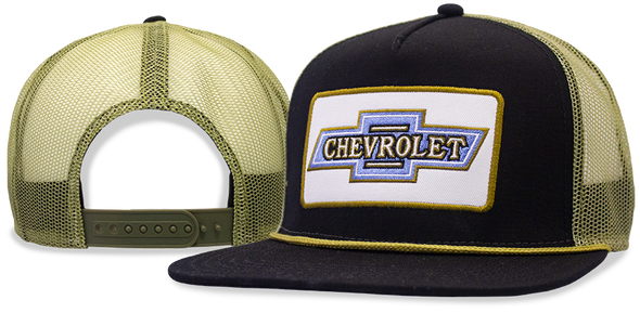 Chevrolet Vintage Bowtie Mesh Patch Hat / Cap - Gold / Black Snapback