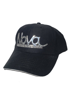 Chevy Nova Liquid Metal Logo Black Cap