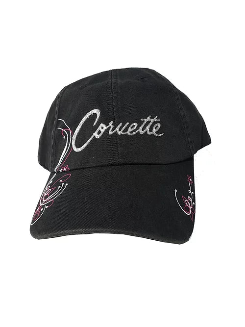 corvette-glitter-script-ladies-hat-cap