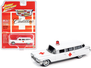 1959-cadillac-ambulance-white-special-edition-limited-edition-to-3600-pieces-worldwide-1-64-diecast-model-car-by-johnny-lightning