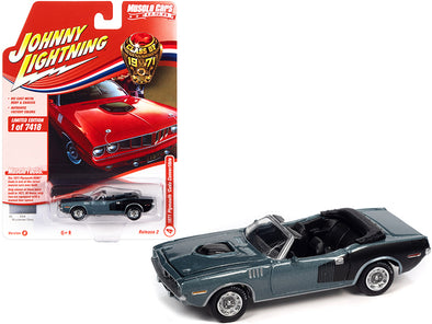 1971-plymouth-barracuda-convertible-winchester-gray-metallic-with-black-hemi-side-billboards-class-of-1971-limited-edition-to-7418-pieces-worldwide-muscle-cars-usa-series-1-64-diecast-model-car-by-johnny-lightning