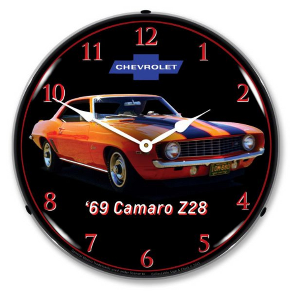 Orange 1969 Camaro Z28 Lighted Clock