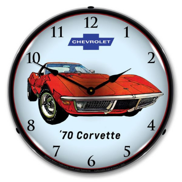 Red 1970 Corvette Coupe Lighted Wall Clock
