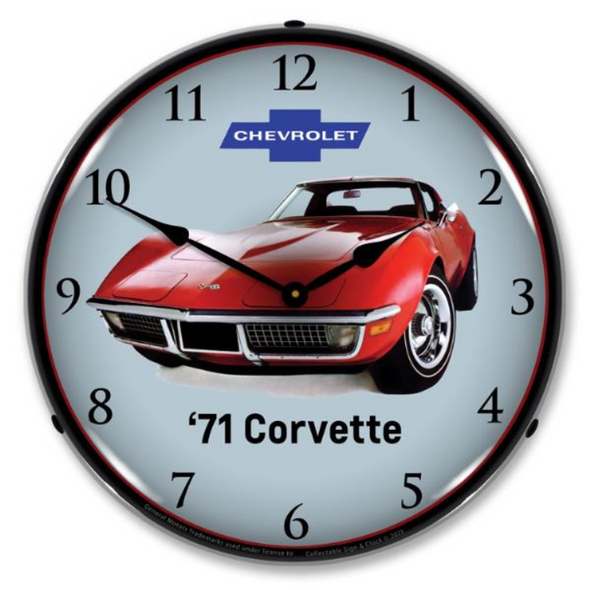 Red 1971 Corvette Lighted Wall Clock