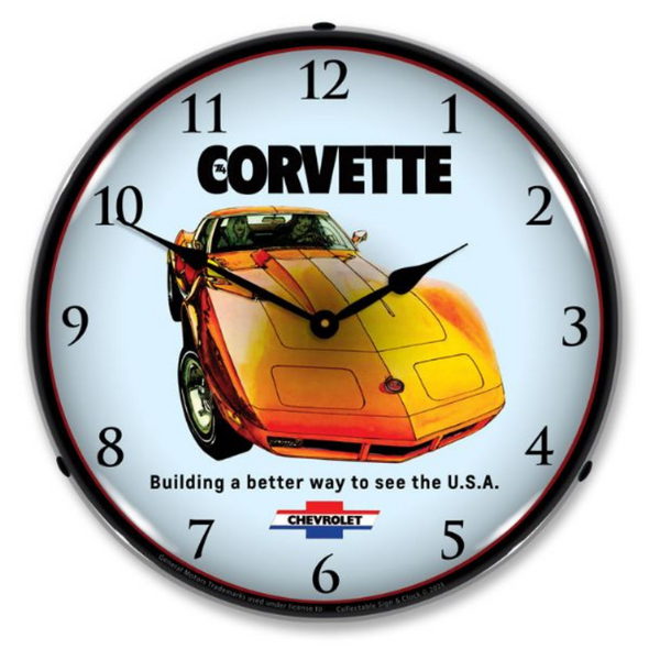 Vintage 1974 C3 Corvette Lighted Wall Clock