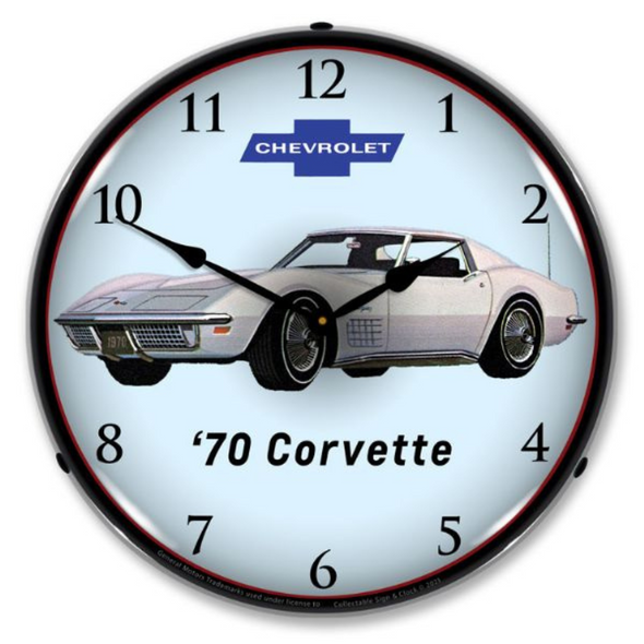 White 1970 Corvette Lighted Wall Clock