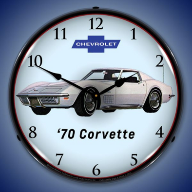 White 1970 Corvette Lighted Wall Clock