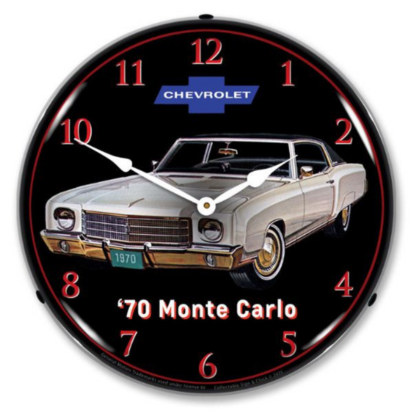 White 1970 Monte Carlo Lighted Clock